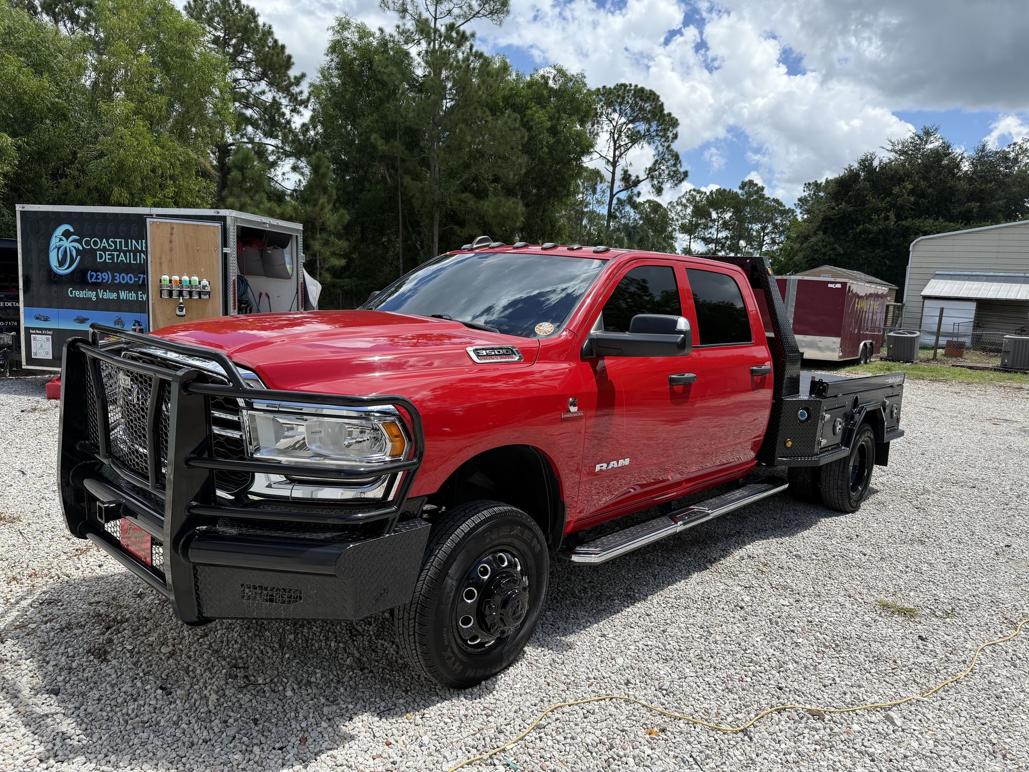Red Ram 3500 pickup after a mobile detail in a Southwest Florida driveway