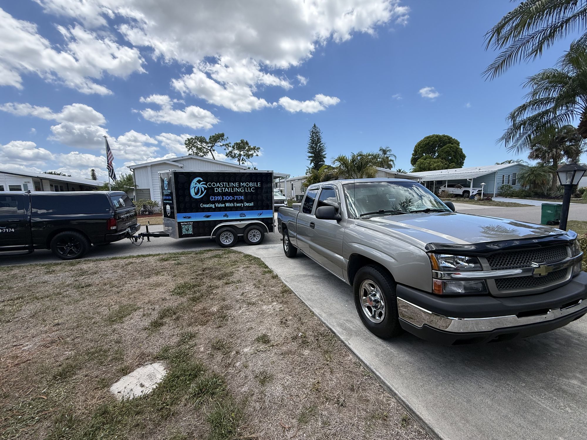 Chevrolet Silverado detailed on a quiet street inside a Naples-area community
